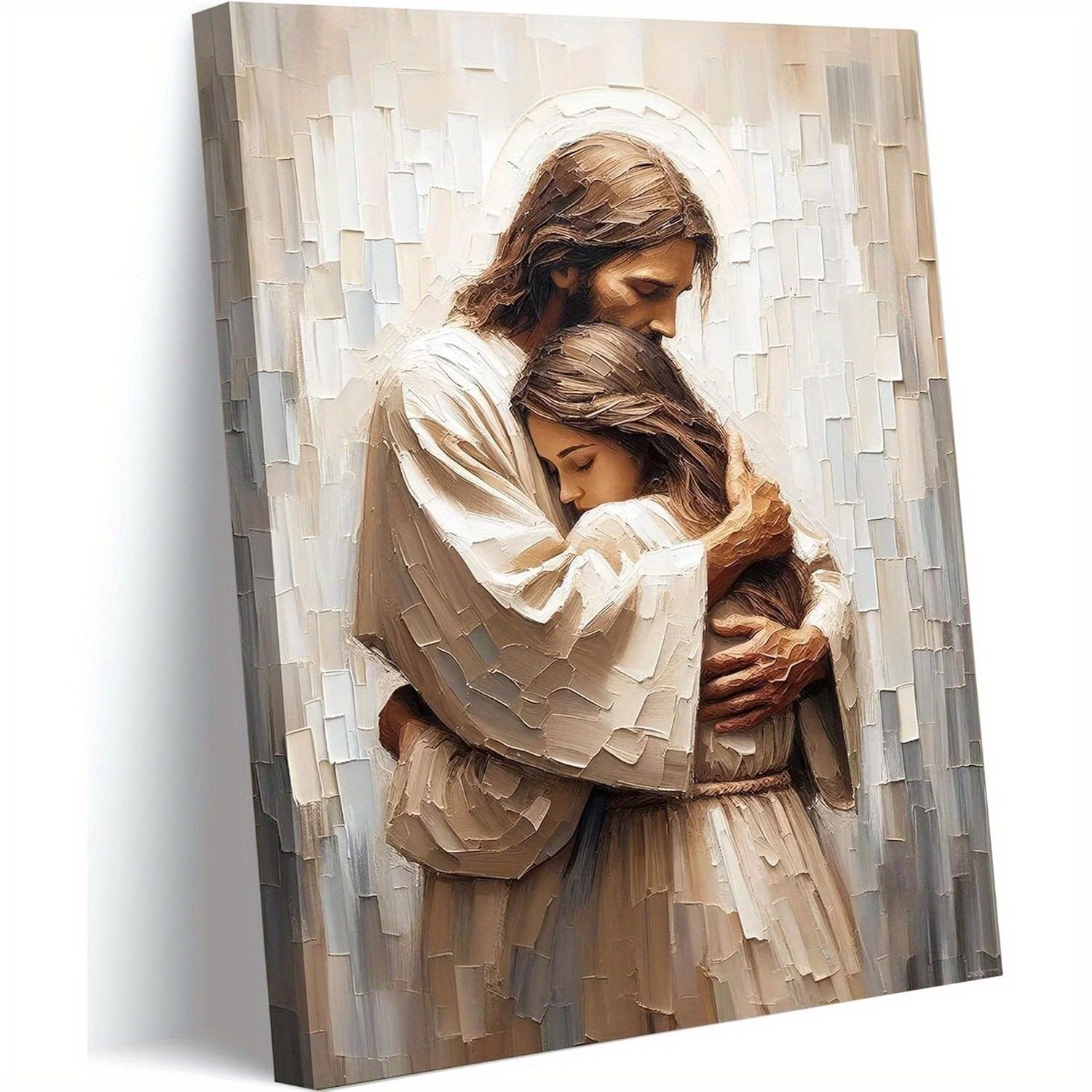Jesus Hug Canvas Wall Art - Christian Handmade Painting - Bible Verse Gift - Ready to Hang