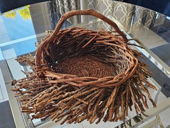 Primitive Hand Woven Birds Nest Twig Basket 18" Rustic Garden Table Decor
