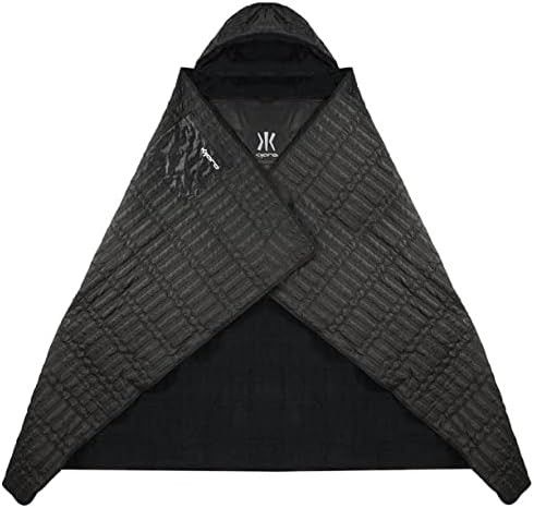 Insulated Sport Blanket & Hooded Poncho - Vik Black, 86" L x 55" W
