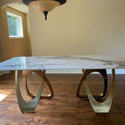 Marbled Stone Top Table With Gold Legs