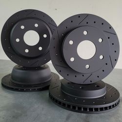 2002-2006 Cadillac Escalade EXT Front & Rear Drilled & Slotted Zinc Coated Brake Rotors