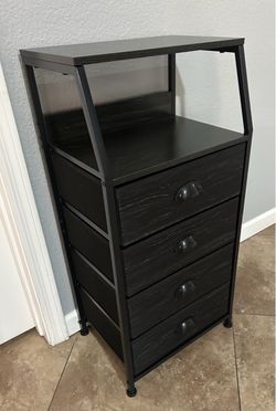 (NEW) Black 4-Drawer Storage Tower with Shelves