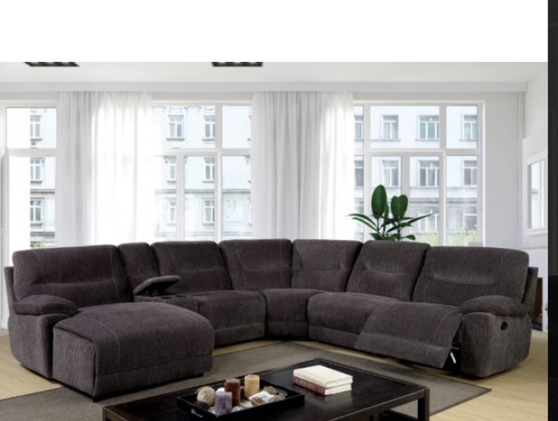 New Grey Chenille Recliner Sectional Couch Only $50 Down Payment