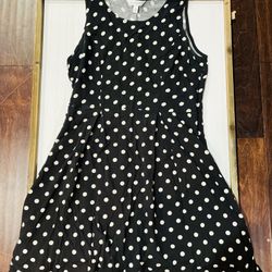 Charming Charlie Women’s Small Black & White Polka Dot Sleeveless Dress; 100% Rayon; Black Body with White Polka Dots; 29” in Height; Mid-Length
