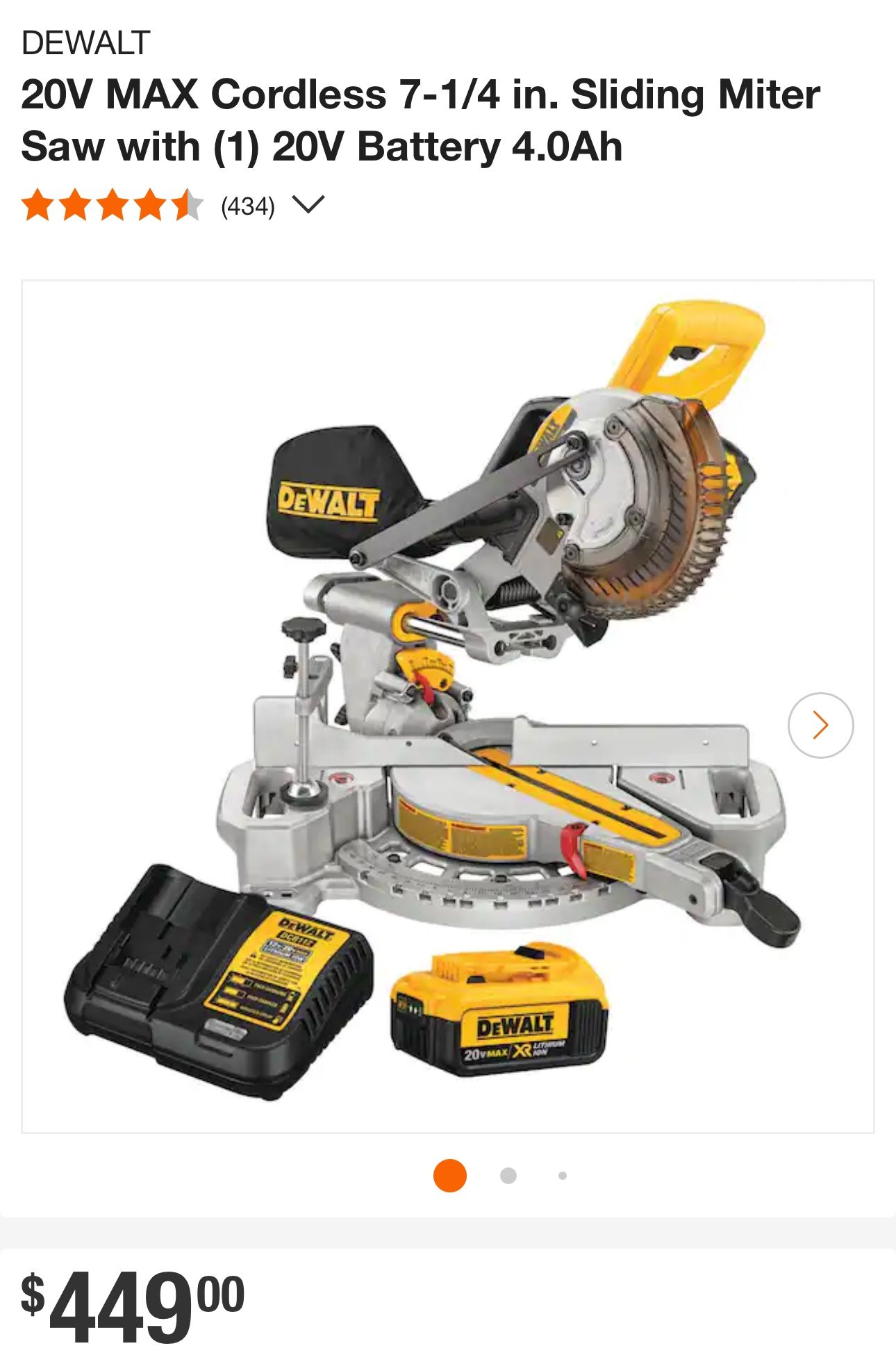 20v max cordless 7-1/4 in. sliding miter saw with (1) 20v battery 4.0ah