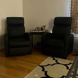 2 black faux leather pushback 