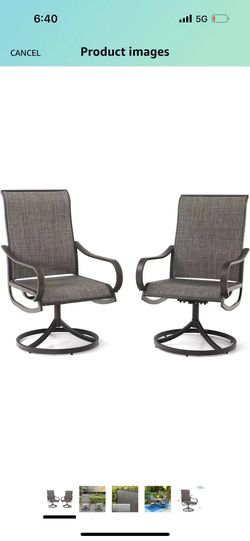 Patio Swivel Dining Chairs Set of 2, Outdoor Kitchen Garden Porch Chair with Textilene Mesh Fabric, Patio Furniture Gentle Rocker Chair with Back, Bro