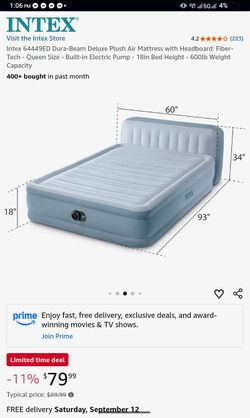 Intex Queen air mattresses with headboard & built in pump