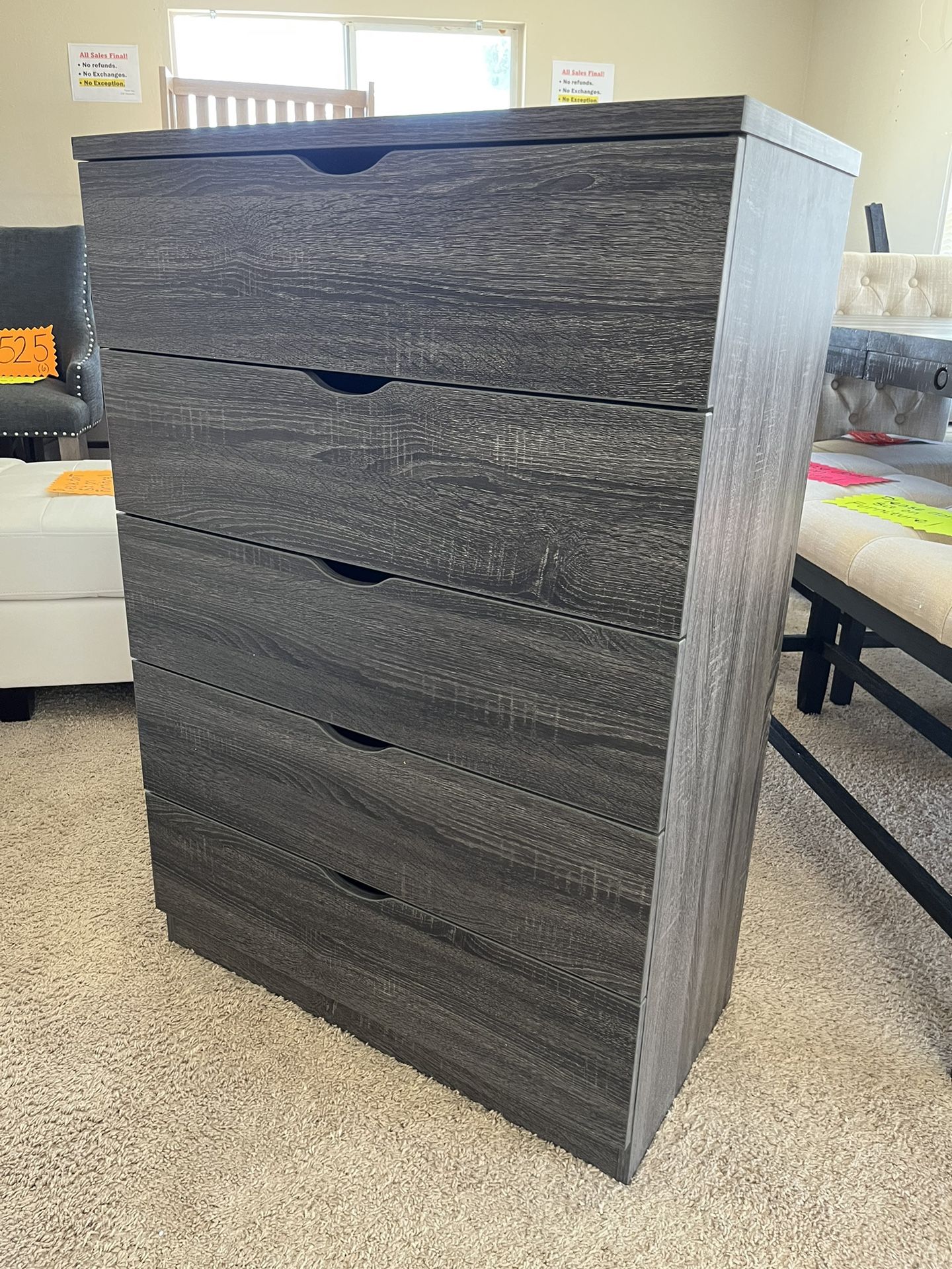 Grey 5 Drawer Chest Dresser 