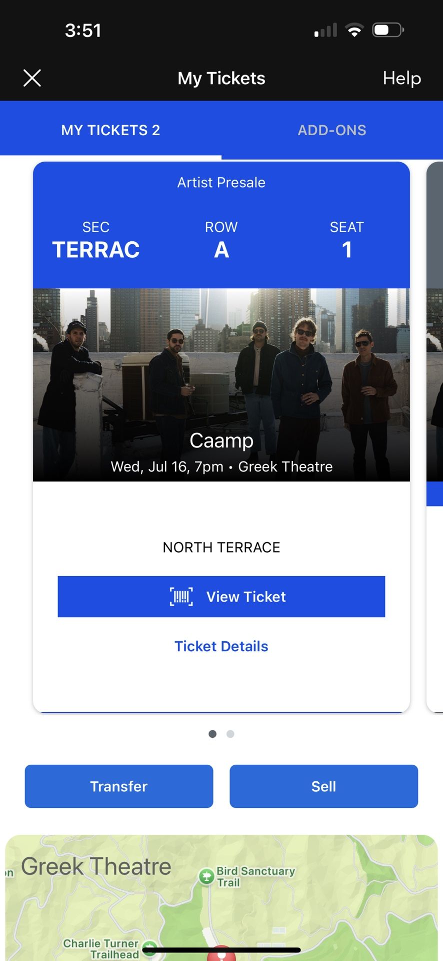 Caamp Ticket 7/16/25 Greek Theater
