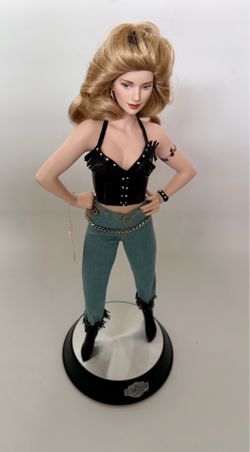 The Franklin Mint Harley Davidson Candy Doll Large 18" Porcelain Biker Doll