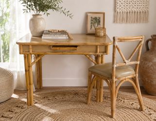 1970s Italian Mid-Century Modern bamboo and wicker desk and chair