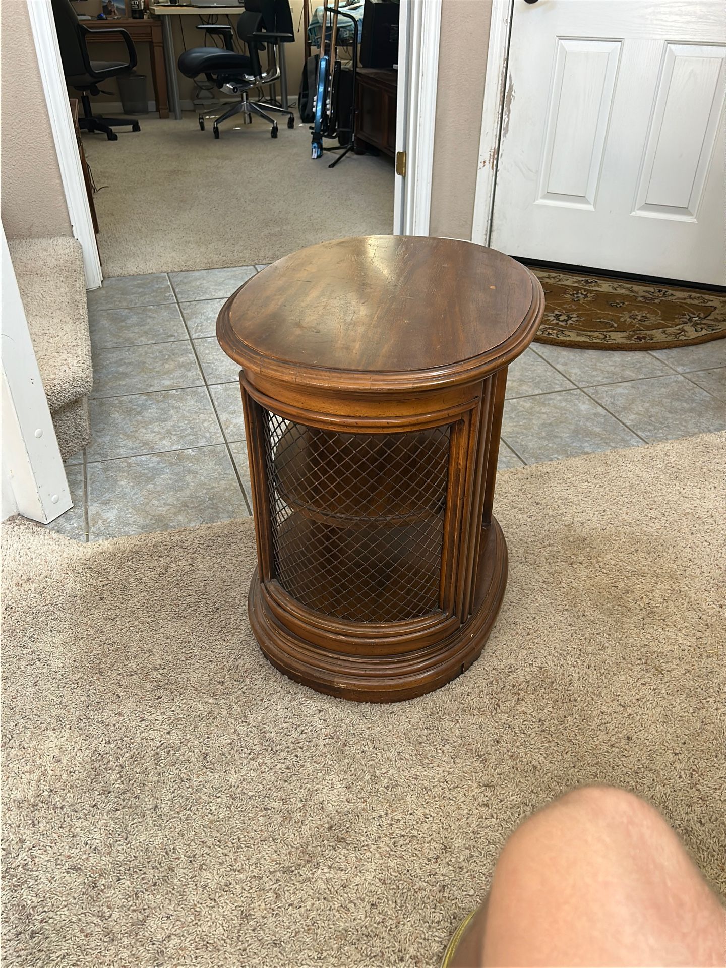 Wooden End Table with Wire Mesh Detail β $30 OBO