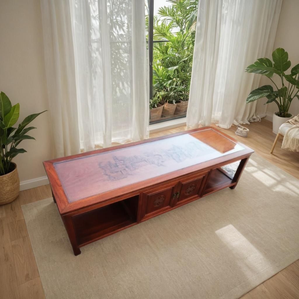 Mid Century Asian Rosewood Coffee Table Vintage Hand Carved From Tokyo