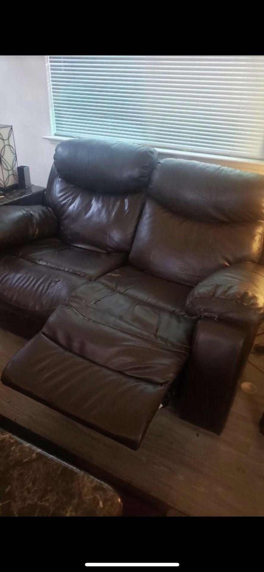 Free Delivery - Leather Reclining Love Seat