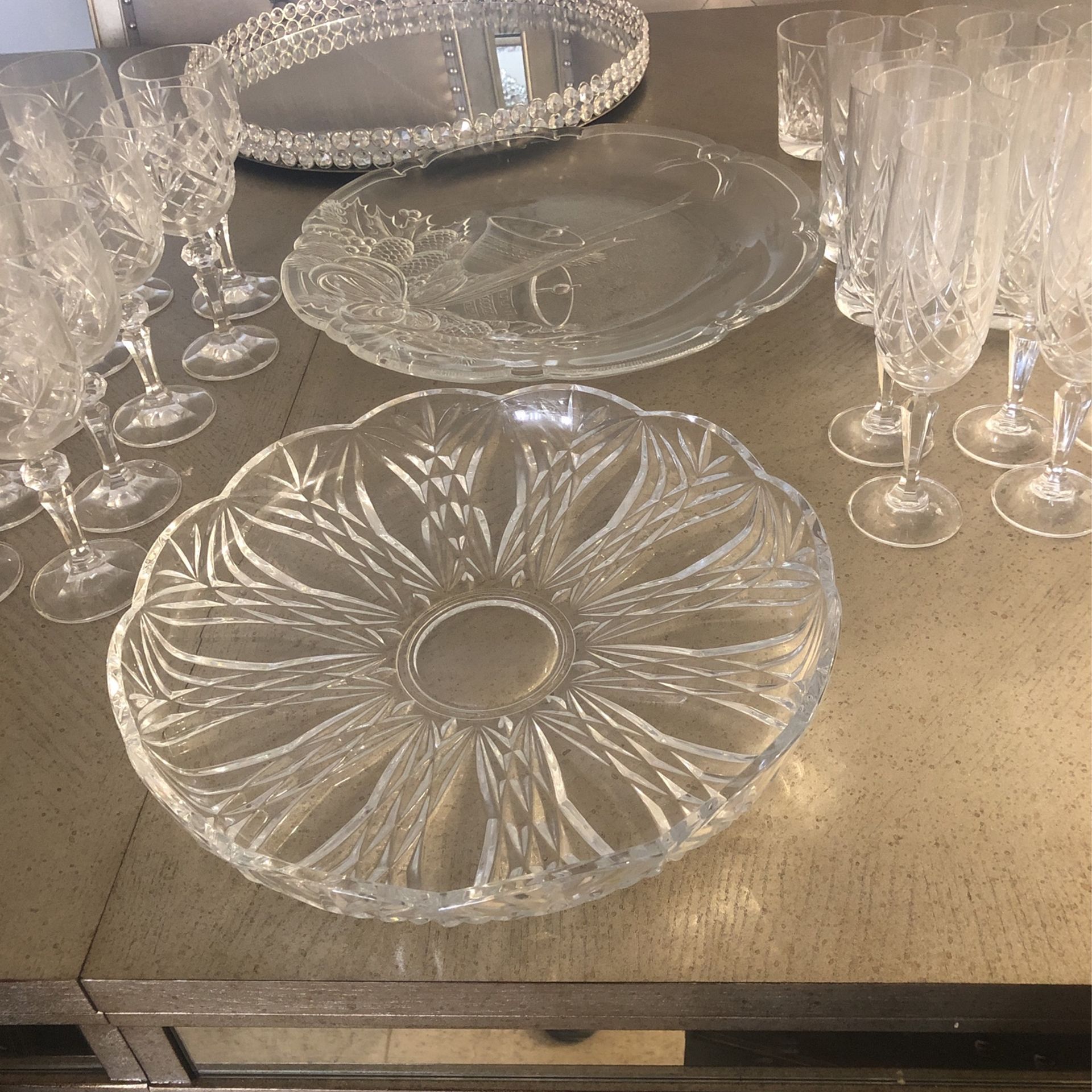 Crystal Holiday Serving Pieces And Beverage,69 Pieces