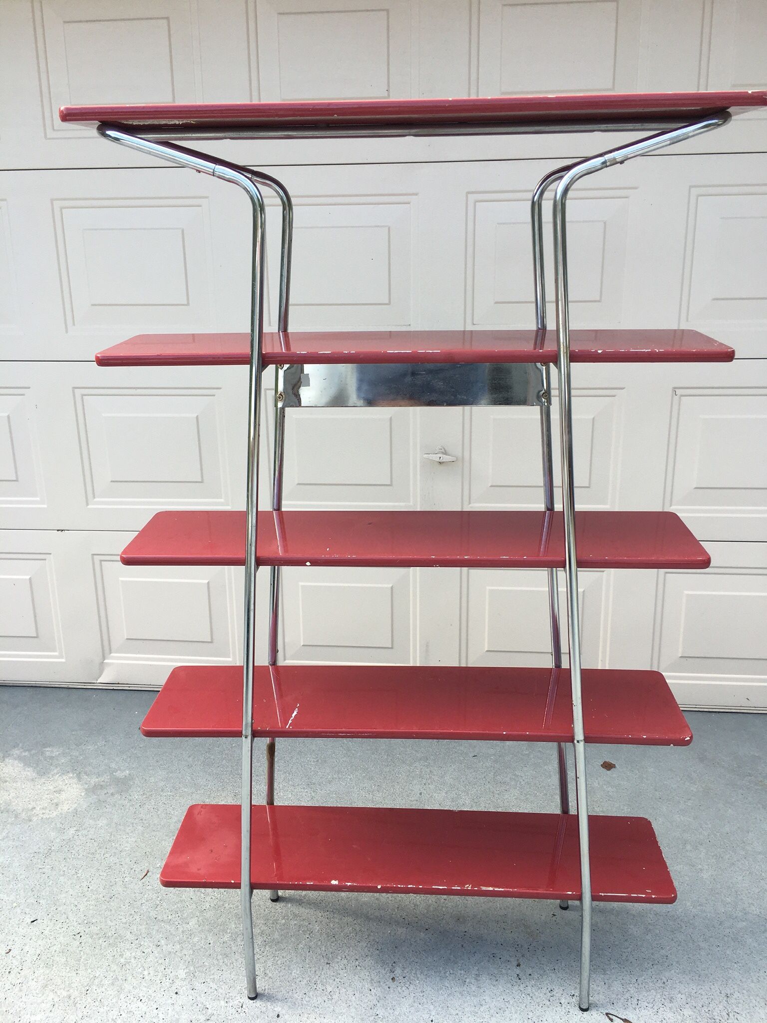 Bookcase Bookshelf Bauhaus Mid Century Chrome Red Lacquer Robert Slezak Style