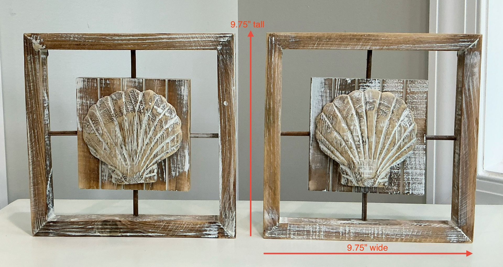 Pair of Hobby Lobby Shabby Tan & White Wood Hanging Shell Art