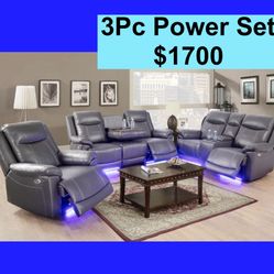 💥FREE DELIVERY💥Brand New POWER, LED, USB  3PC Reclining Sofa Loveseat Chair Set 