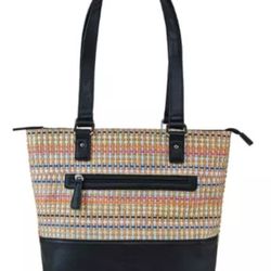 New Woven Tote Bag Purse Messenger Hand Bag Black Medium Size
