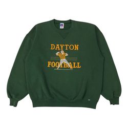 Vintage Russell Athletic Dayton Football Crewneck XL Green Sweatshirt Pullover