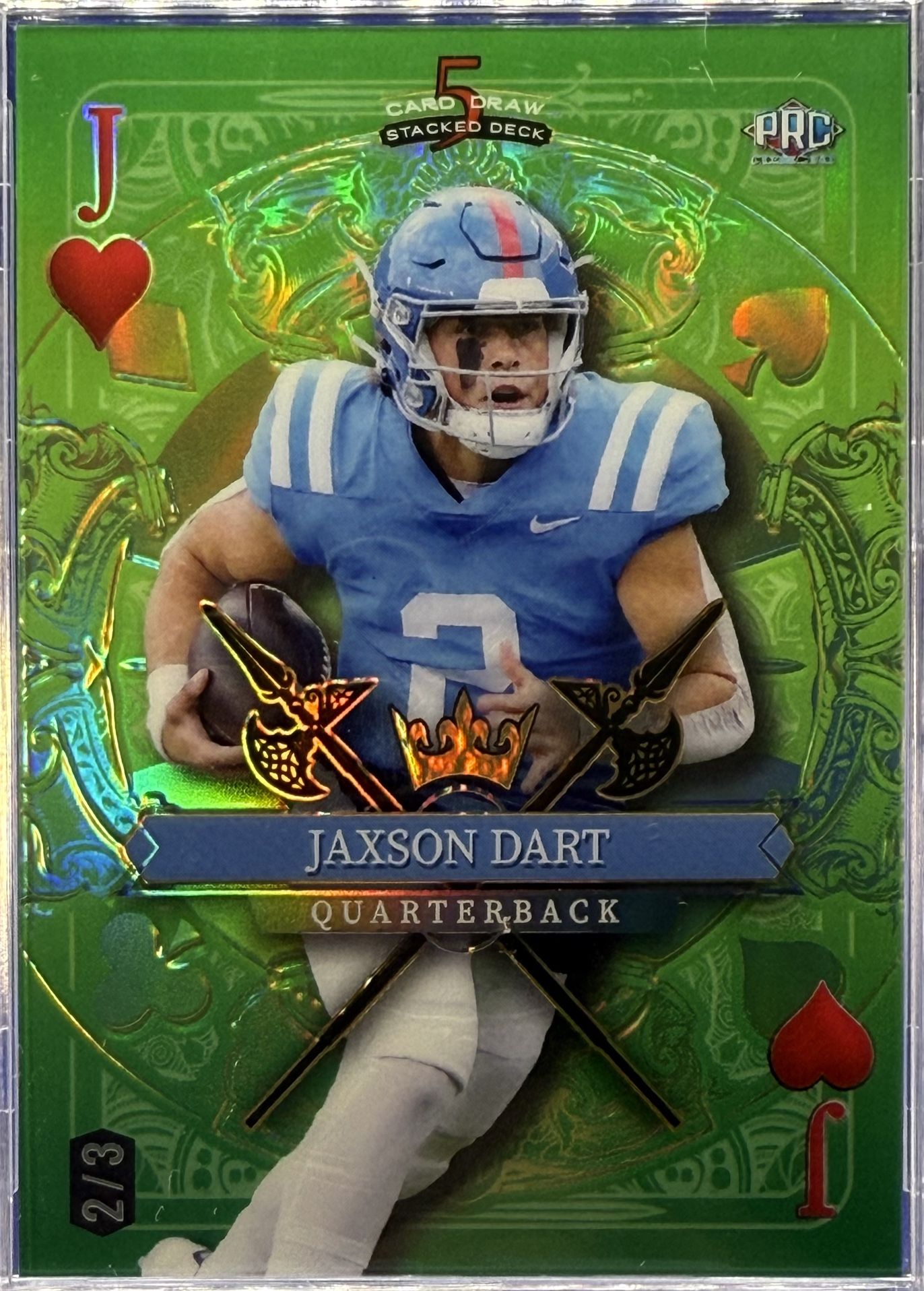2024 Wild Card 5 Card Draw Stacked Deck Promo - Jack Lazers Heart Green SDPH-JDN Jason Dart, Ole Miss Rebels