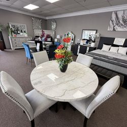 5 Pc Dining Table Marble Top 