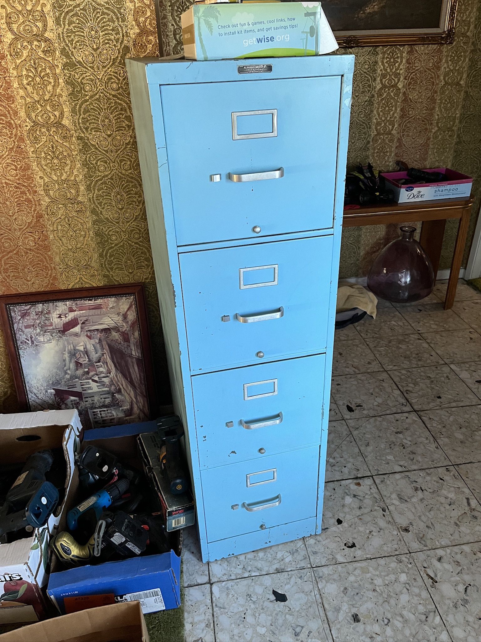 Vintage McMahan Brothers Blue Metal Filing Cabinet