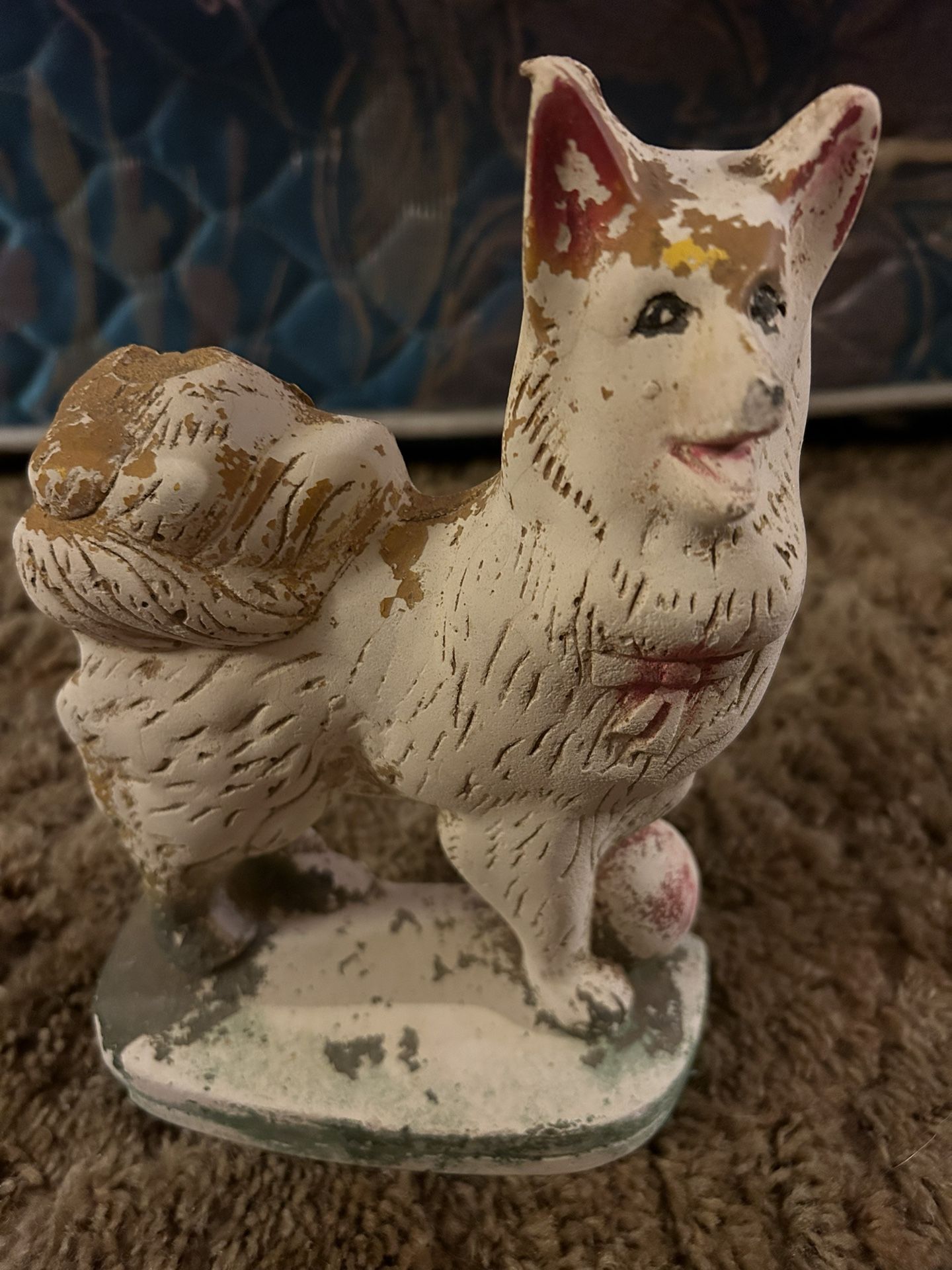 Vintage Carnival Prize Chalkware Dog With Ball Figure