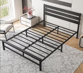 Queen Black Metal Bed Frame with Headboard