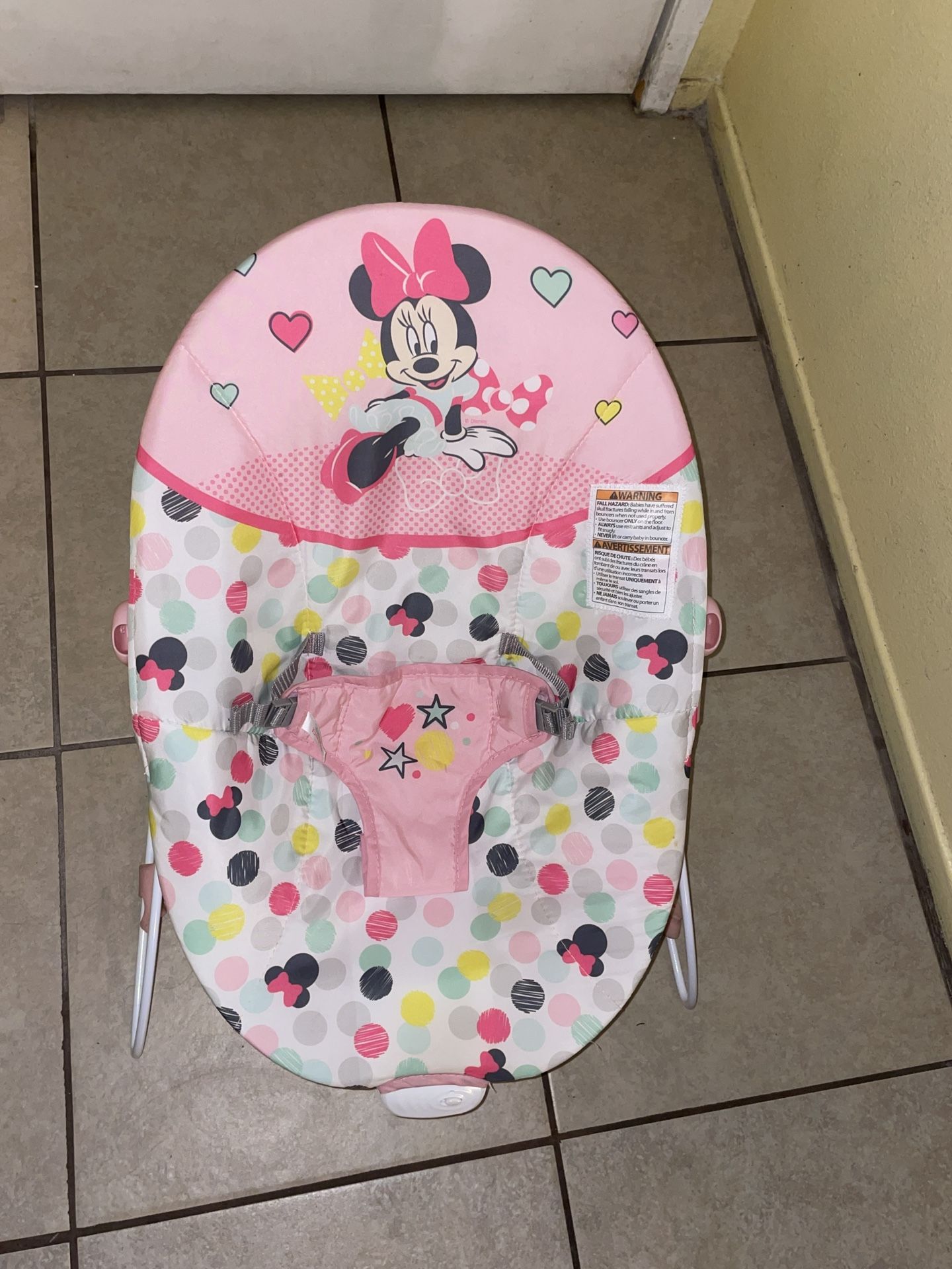 Disney Baby Slip Resistant Vibrating Infant Baby Bouncer, Minnie Mouse Spotty Dotty by Bright Starts