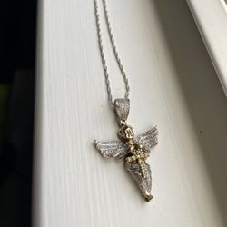 Gold Diamond Angel Pendant With Chain