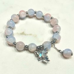 Elegant Pastel Beaded Bracelet with Butterfly Charm White Pink Women Fashion