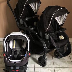 PRACTICALLY NEW GRACO MODES DOUBLE STROLLER WITH CAR SEAT INCLUDED 