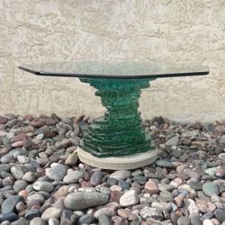 Brutalist Live Edge Stacked Glass Base Coffee Table With Octagon Shape Glass  By Lumen Essence 
