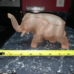 Pink Frosted Depression Tiera Glass Exclusives Elephant Trinket Box