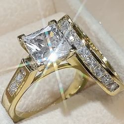 Gorgeous Gold Color Lab Created Diamond Ring Set 