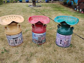 Vintage Milk Can Tractor Seat Stools - Set of 3