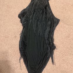 New Xl Black Fringe Bodysuit Top Lingerie Festival 