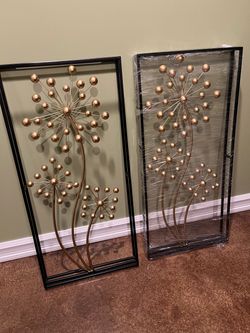 Gold Dandelion Metal Wall Art Panels – Set of 2