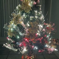 Vintage Fiber Optic Glow Puleo Gold Magnolia Christmas Tree 40” Color Changing