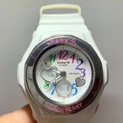 Casio Baby g White Silver Heart Ladies Girl Watch 