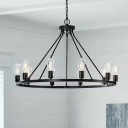 🔥Hampton Bay Stratton 10-Light Black Wagon Wheel,Industrial Dining Room