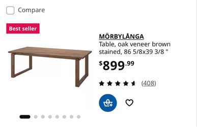 Table, oak veneer brown stained, 86 5/8x39 3/8"