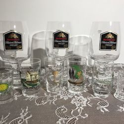 2 VINTAGE CRYSTAL GERMAN BEER GLASSES AND 6 GERMAN SHOT GLASSES 1980’s