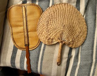 Pair of Vintage Handwoven Decorative Fans