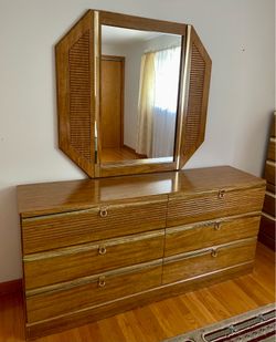 Complete Vintage 1980s Postmodern FULL Bedroom Set – Reeded Brass (5 Piece)