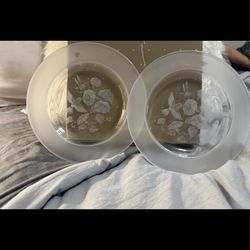 Avon Hummingbird Dessert Glass Frosted Etched 8” France Plates Set of (2)