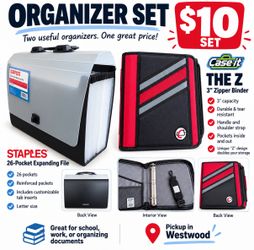 Organizer Set – STAPLES 26-Pocket File + Case-it 3” Zipper Binder