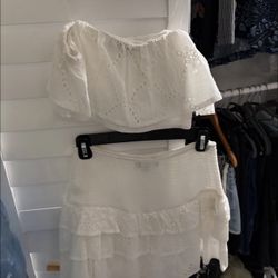 White Eyelet Crop Top And Skirt Set